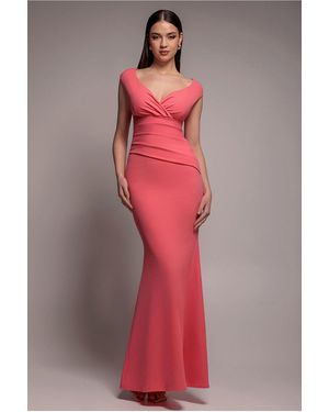 Goddiva Bardot Pleated Maxi Dress - Pink