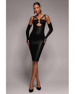 City Goddess Faux Leather Cut Out Sheath Midi Dress - Black