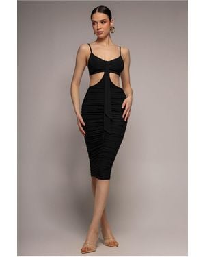 City Goddess Cut Out Ruched Bodycon Midi Dress - Black