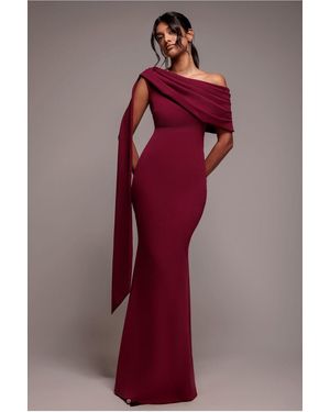 Goddiva Sash One Shoulder Bardot Maxi Dress - Red
