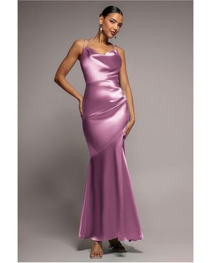 Goddiva Satin Cowl Neck With Strappy Back Maxi - Pink