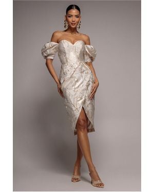 Goddiva Puff Sleeve Sweetheart Midi Dress - Brown