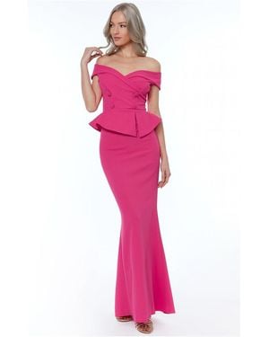 Goddiva Bardot Crossover Maxi Dress - Pink