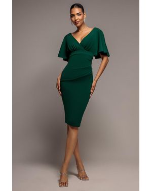 Goddiva Flutter Sleeve Wrap Midi Dress - Green