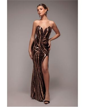 Goddiva Strapless Multi Sequin Maxi Dress - Multicolor