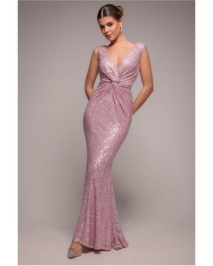 Goddiva Twisted Front Sequin Maxi Dress - Pink