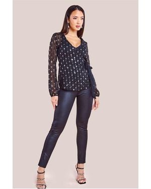 Goddiva Wrap Sequin Top With Cami - Blue