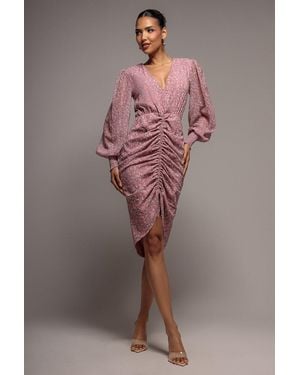 Goddiva Printed Long Sleeve Drawstring Midi Dress - Grey