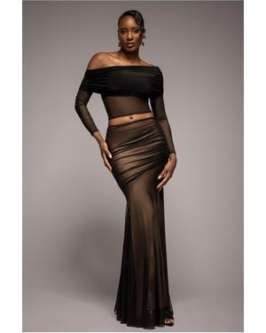 Goddiva Mesh Gathered Mermaid Maxi Skirt - Black