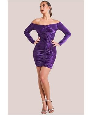 Goddiva Off The Shoulder Ruched Mini - Purple