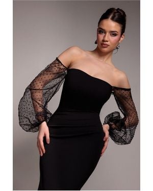 Goddiva Dobby Organza Bishop Sleeve Multiway Maxi Dress - Black
