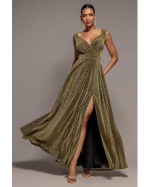 Goddiva Crossover Lurex Glitter Maxi Dress - Brown