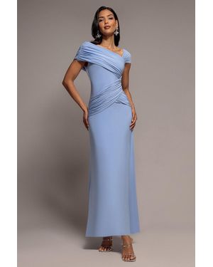 Goddiva Asymmetric Neck Gathered Waist Maxi Dress - Blue
