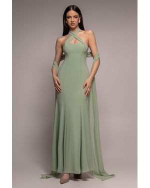 Goddiva Multiway Cape Chiffon Sweetheart Maxi Dress - Green