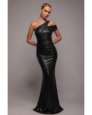 Goddiva One Shoulder Sequin Evening Maxi - Black