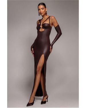 Goddiva Faux Leather Cut Out Maxi Dress - Brown