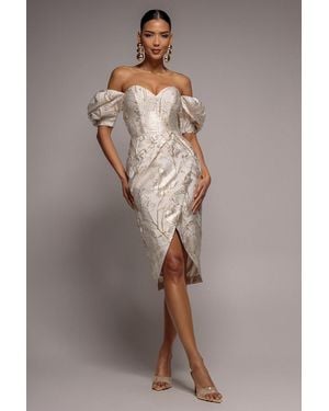 Goddiva Puff Sleeve Sweetheart Midi Dress - Brown