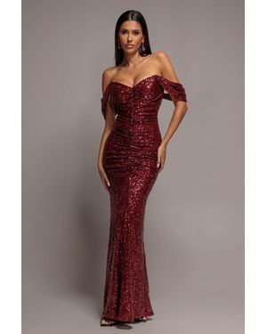 Goddiva Front Gathered Sequin Wing Maxi Dress - Brown