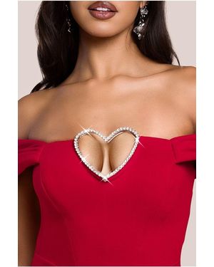 Goddiva Diamante Heart Trim A-Line Mini Dress - Red