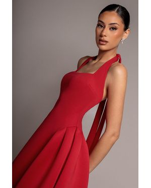Goddiva Corset Fit And Flare Halter Neck Midi Dress - Red