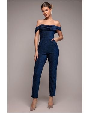 Goddiva Lurex Cowl Neck Jumpsuit - Blue