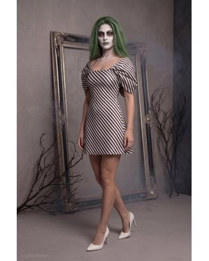 Goddiva Striped A-Line Mini Beetlejuice-Inspired Halloween Costume - Grey