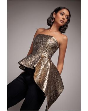 Goddiva Boob Tube Jacquard Top With Asymmetric Peplum Frill - Multicolour