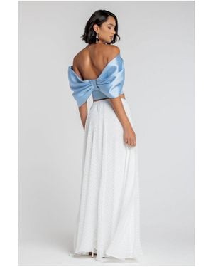 Goddiva Off Shoulder Back Satin Bow Scuba Corset - White