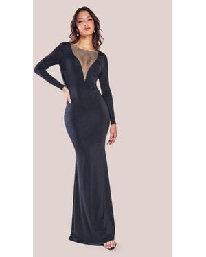 Goddiva Diamante Fishnet Cowl Back Maxi - Blue