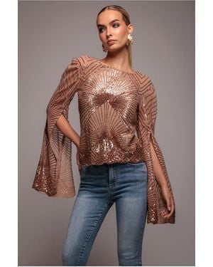Goddiva Sequin Starburst Cape Sleeve Top - Blue