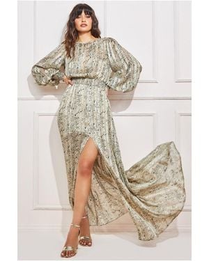 Goddiva Shirred Waist Chiffon Printed Maxi - Natural