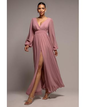 Goddiva Wrap Back With Front Slit Chiffon Maxi Dress - Purple
