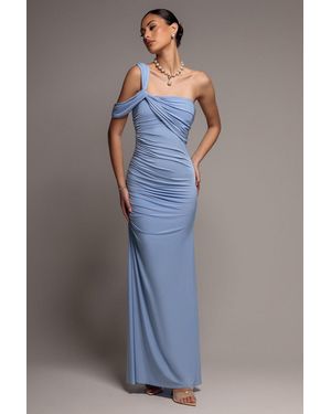Goddiva One Shoulder Asymmetric Twist Maxi Dress - Blue