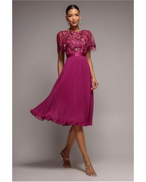 Goddiva Embroidered Top Chiffon Pleated Midi - Pink