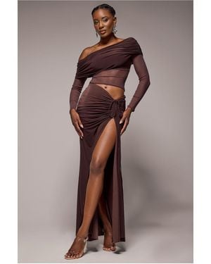 Goddiva Super Split Front Drawstring Maxi Skirt - Brown