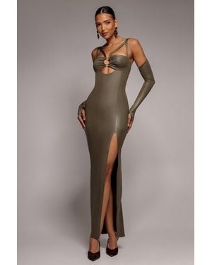 Goddiva Faux Leather Cut Out Maxi Dress - Brown