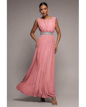 Goddiva Chiffon Maxi With Embellished Belt - Pink