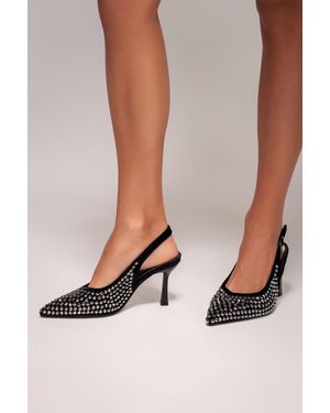 Goddiva Rhinestone Slingback Heeled Court Shoes - Black