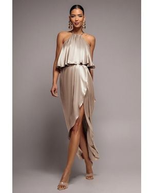 Goddiva Satin Viscose Front Wrap Midi - Pink