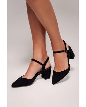Goddiva Pointed Slingback Block Heels - Natural