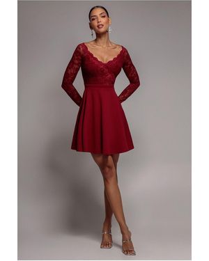 Goddiva Off The Shoulder Lace Skater Mini Dress - Red