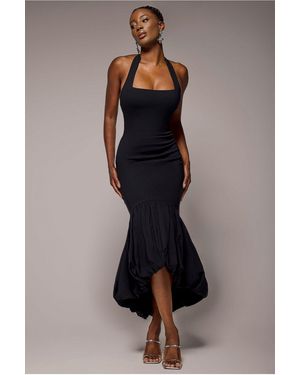 Goddiva Halter Neck Puff Hem Mermaid Midaxi Dress - Black