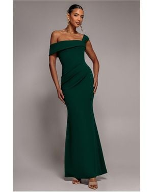 Goddiva Off The Shoulder Pleated Waist Maxi Dress - Green