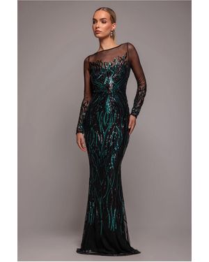 Goddiva Long Sleeve Sequin Flame Maxi - Green