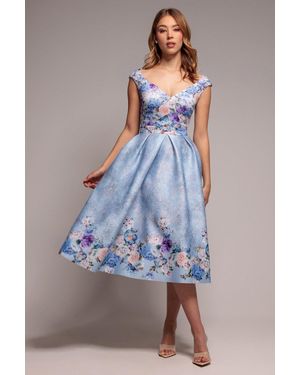 Goddiva Sweetheart Floral Midi Dress - Blue