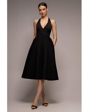 Goddiva Halter Neck Pleated A-Line Midaxi Dress - Black