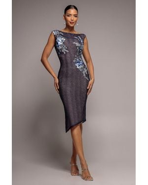 Goddiva Floral Embroidery Asymmetric Lace Midi Dress - Blue