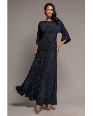 Goddiva Lurex Kimono Sleeve Gathered Waist Maxi Dress - Blue