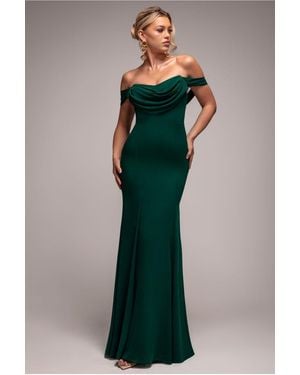Goddiva Chiffon Bardot Cowl Neck Maxi Dress - Green