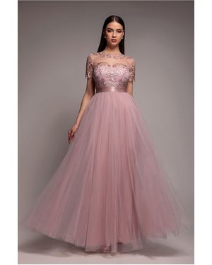 Goddiva Embroidered Mesh Maxi Dress - Pink